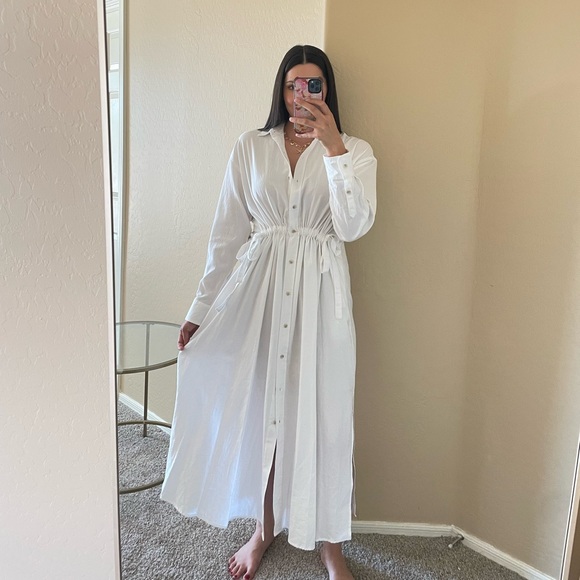 Universal Thread White Long Sleeve Cinch Waist Maxi Shirt Dress - Picture 3 of 14